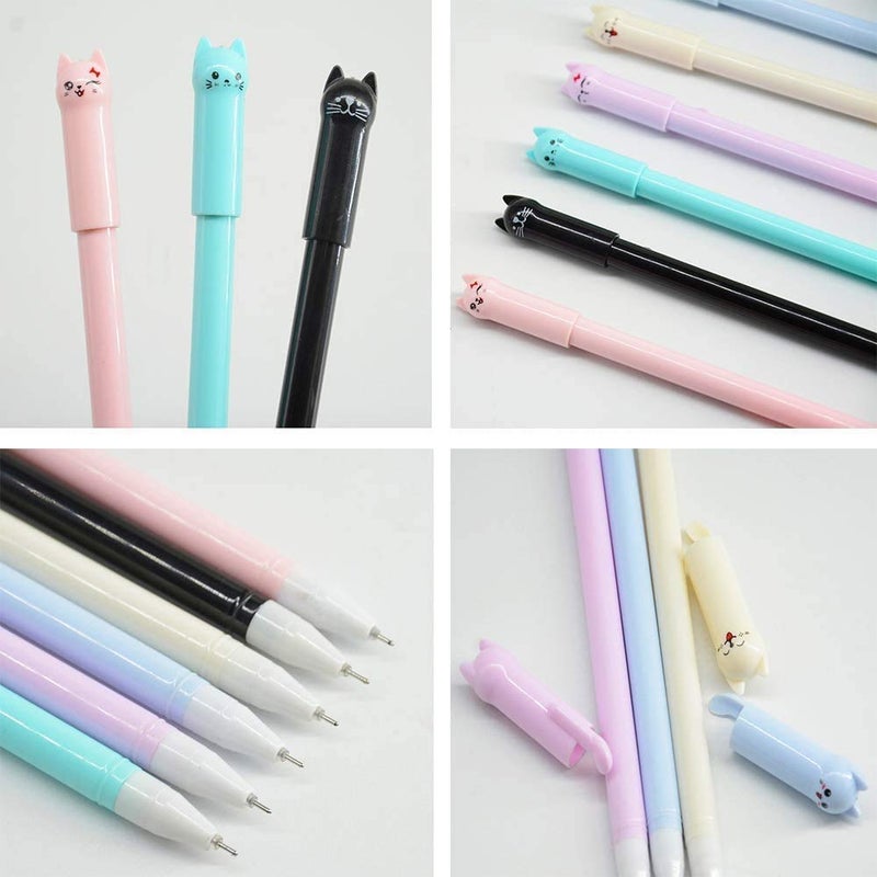 sencoo Girl Cute Pens Kawaii Pen Cute Cat Pen 0.5 mm Gel Pens Black Ball Point Pens for School Office Supplies (12 cat) - Image 4